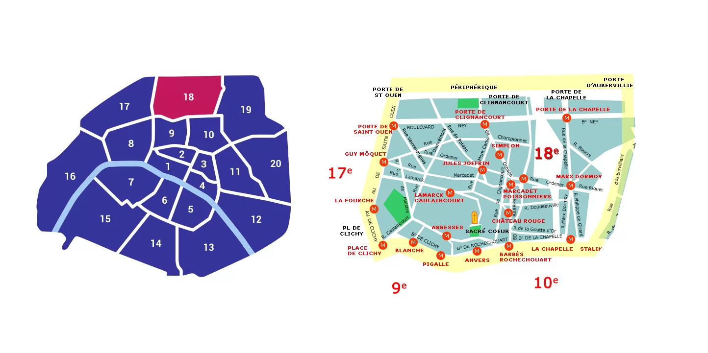 Лучшие районы парижа. 18 Округ Парижа. 18 Округ Парижа карта. Карта Парижа по округам. Округа Парижа на карте.
